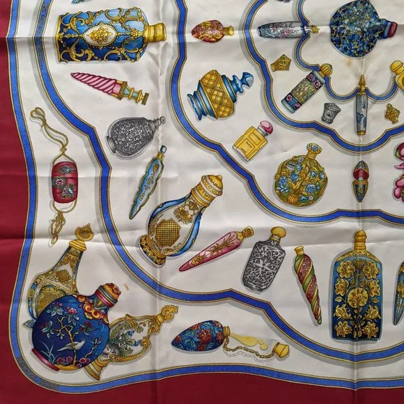 Auth HERMES "Qu’importe Le Flacon” Perfume Silk Scarf by Catherine Baschet - Picture 5 of 13